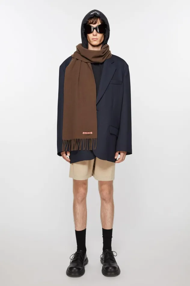 Acne Studios Fringe Wool Scarf 8211 Skinny Chocolate Brown Women Scarves