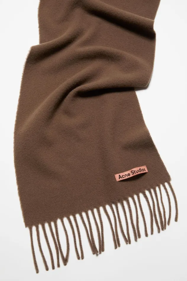 Acne Studios Fringe Wool Scarf 8211 Skinny Chocolate Brown Women Scarves