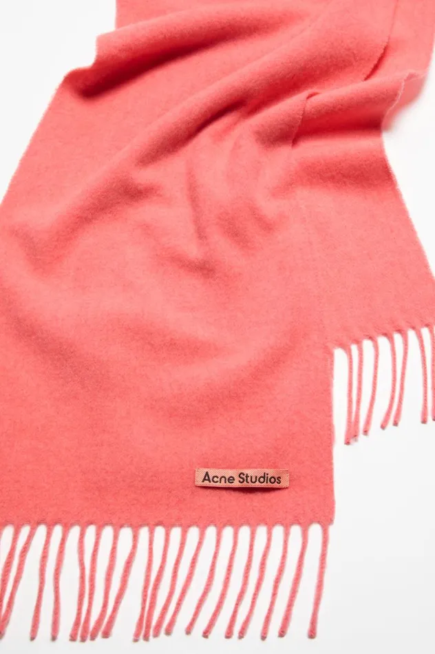 Acne Studios Fringe Wool Scarf 8211 Skinny Fluo Pink Meacutelange Women Scarves
