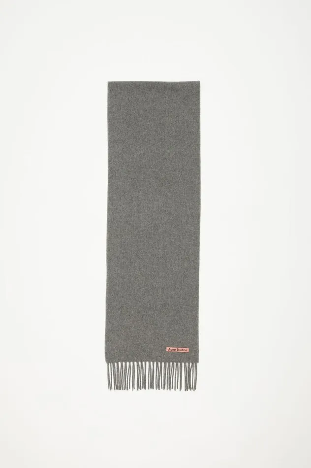 Acne Studios Fringe Wool Scarf 8211 Skinny Grey Melange Men Scarves