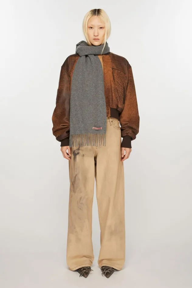 Acne Studios Fringe Wool Scarf 8211 Skinny Grey Melange Men Scarves