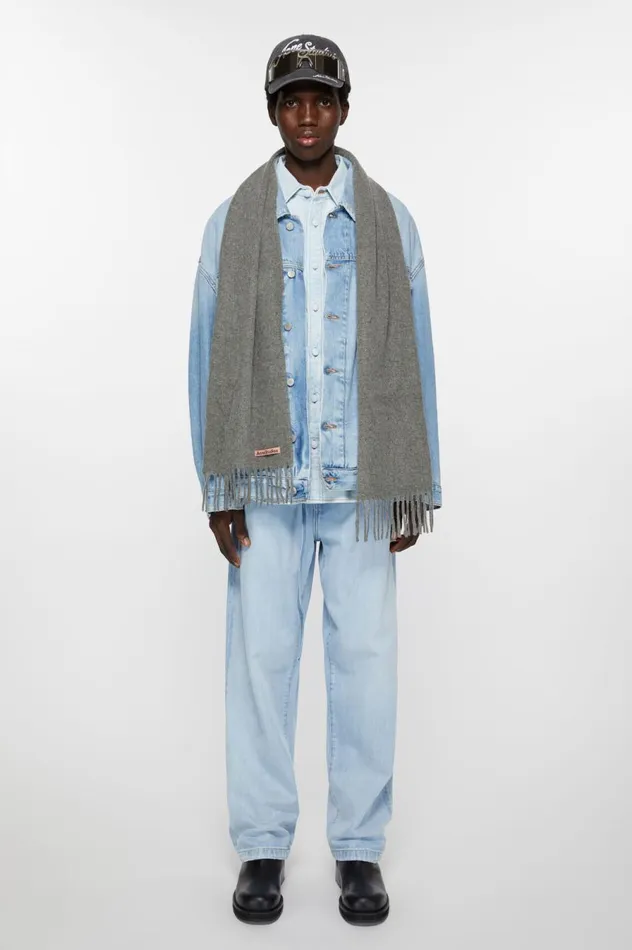 Acne Studios Fringe Wool Scarf 8211 Skinny Grey Melange Men Scarves