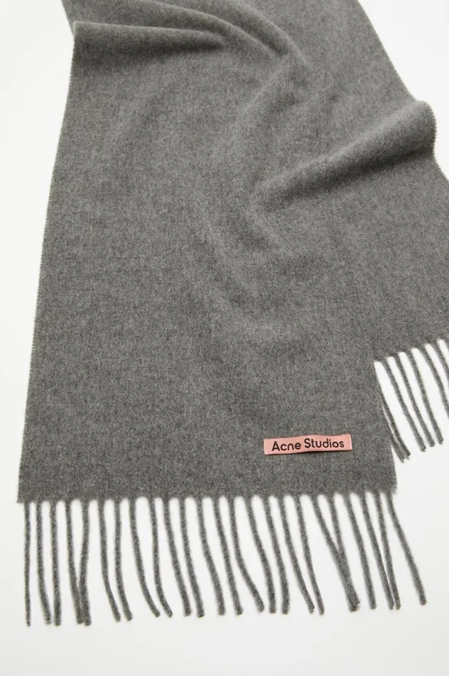 Acne Studios Fringe Wool Scarf 8211 Skinny Grey Melange Men Scarves