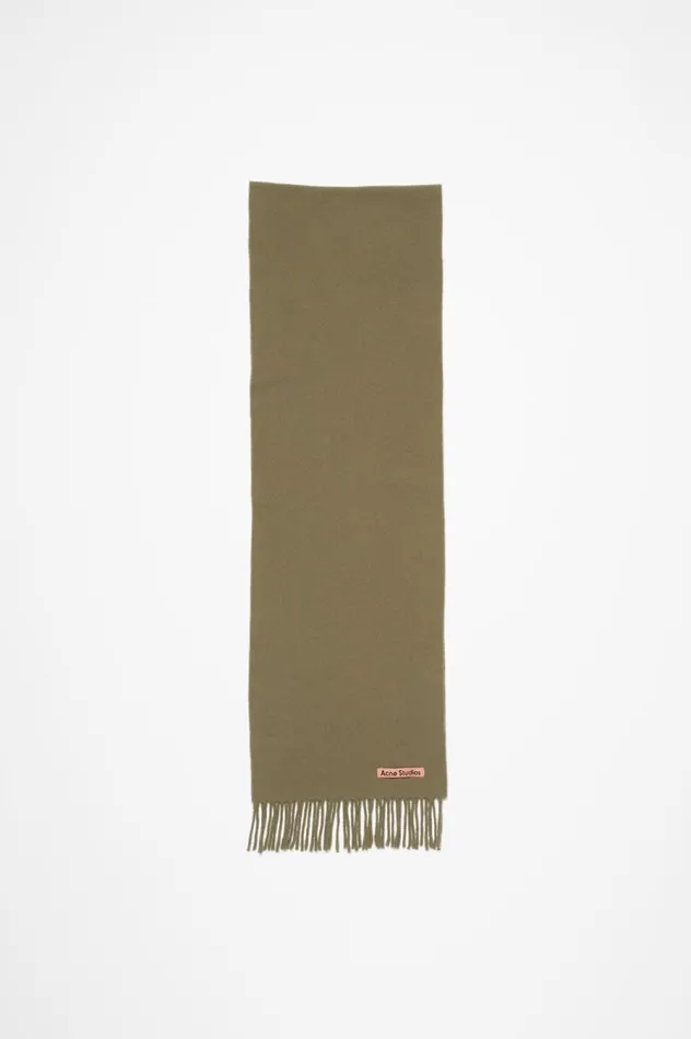 Acne Studios Fringe Wool Scarf 8211 Skinny Khaki Green Women Scarves