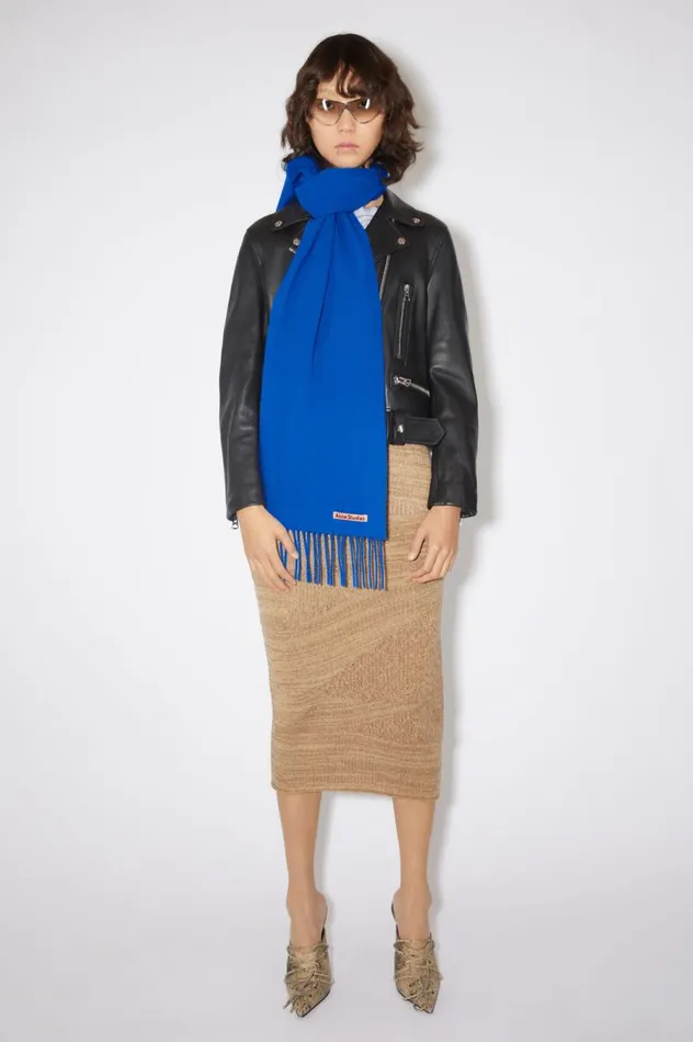 Acne Studios Fringe Wool Scarf 8211 Skinny Royal Blue Women Scarves