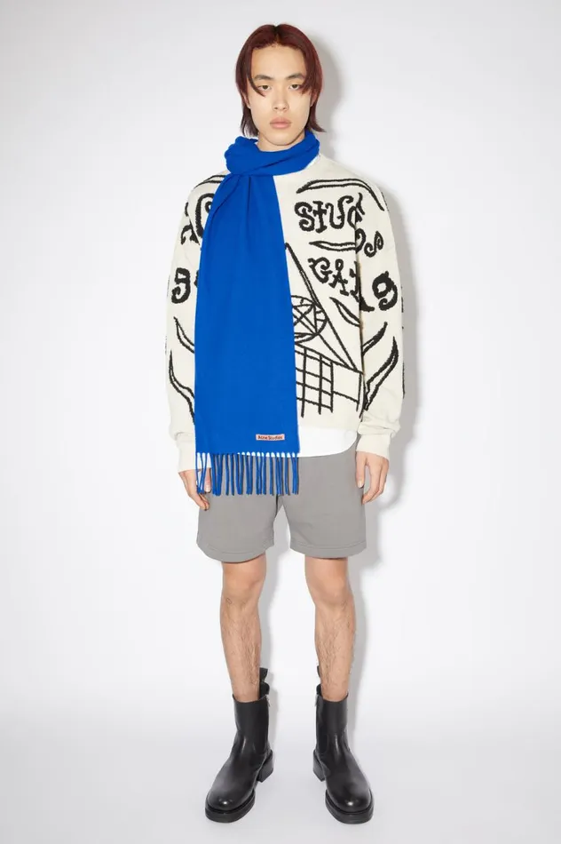 Acne Studios Fringe Wool Scarf 8211 Skinny Royal Blue Women Scarves