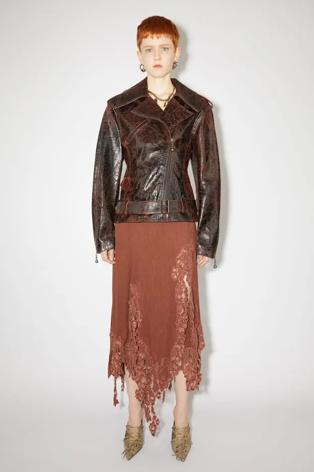 Acne Studios Hourglass Leather Biker Jacket Orangeblack Women Outerwear