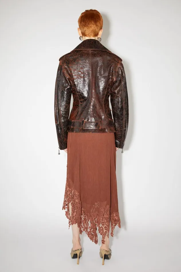 Acne Studios Hourglass Leather Biker Jacket Orangeblack Women Outerwear