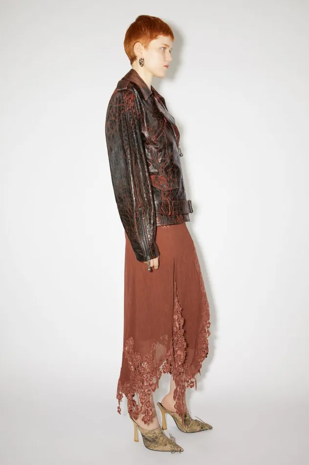 Acne Studios Hourglass Leather Biker Jacket Orangeblack Women Outerwear