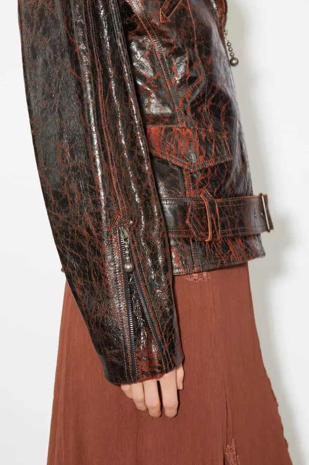 Acne Studios Hourglass Leather Biker Jacket Orangeblack Women Outerwear