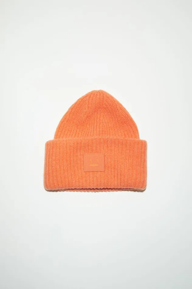 Acne Studios Large Face Logo Beanie Mandarin Orange Melange Men Hats