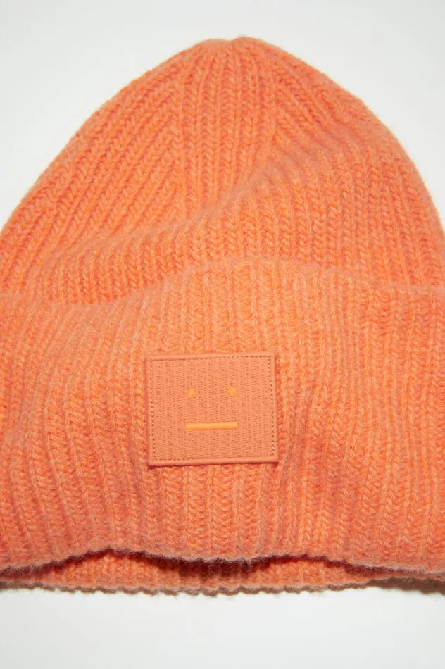 Acne Studios Large Face Logo Beanie Mandarin Orange Melange Men Hats