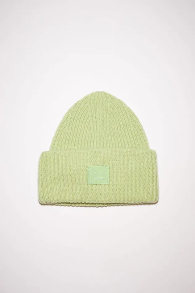 Acne Studios Large Face Logo Beanie Pale Green Melange Men Hats