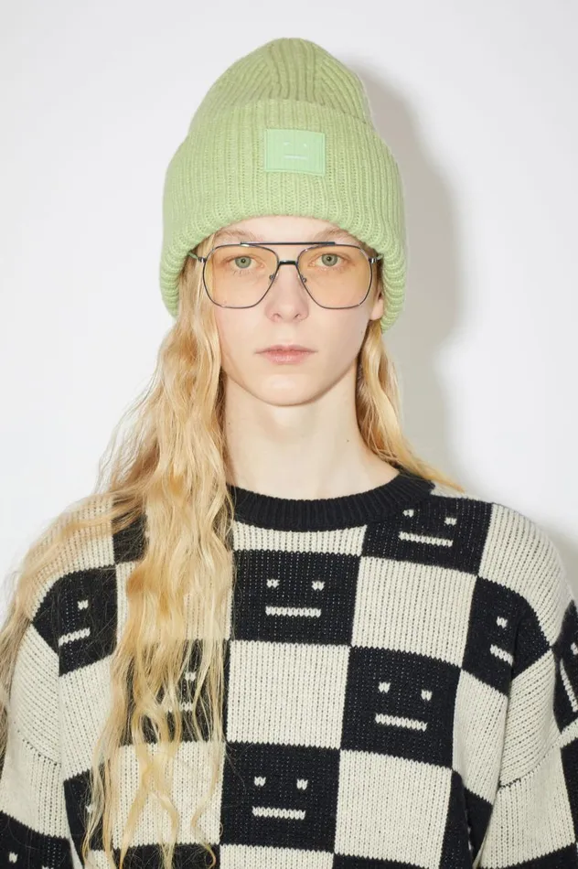 Acne Studios Large Face Logo Beanie Pale Green Melange Men Hats