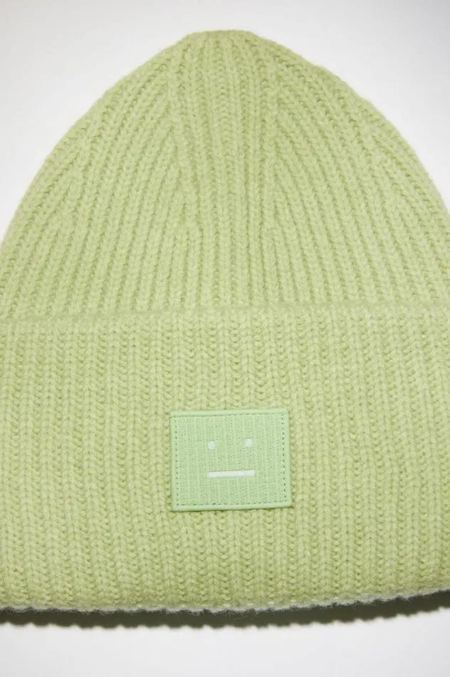Acne Studios Large Face Logo Beanie Pale Green Melange Men Hats