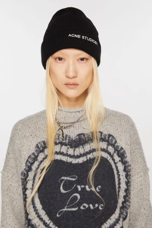 Acne Studios Logo Beanie Black Men Hats