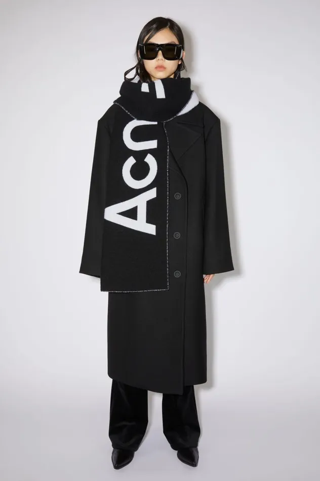 Acne Studios Logo Jacquard Scarf 8211 Narrow Blackwhite Women Scarves