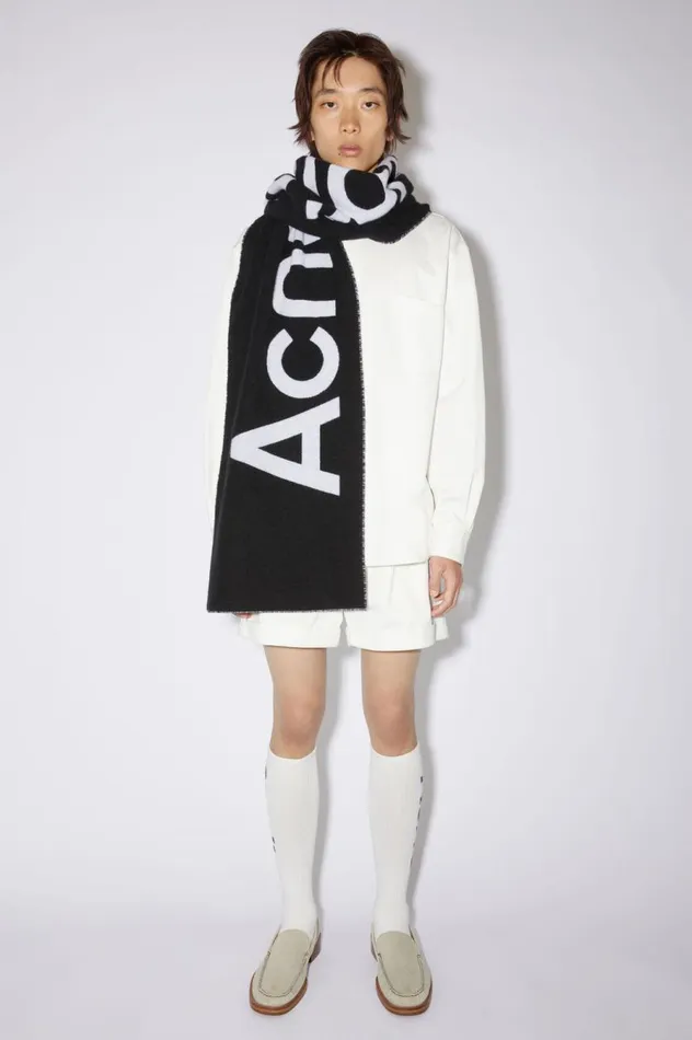 Acne Studios Logo Jacquard Scarf 8211 Narrow Blackwhite Women Scarves