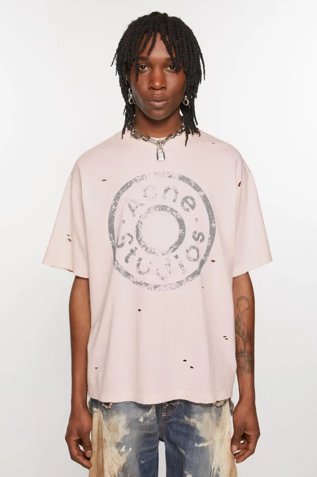 Acne Studios Logo Tshirt 8211 Relaxed Fit Faded Pink Men Tshirts