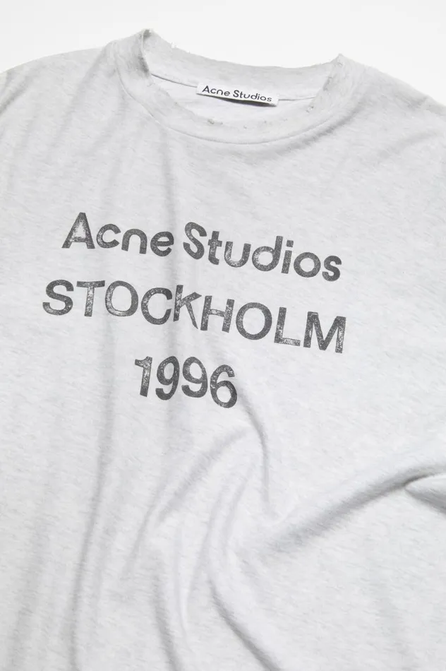 Acne Studios Logo Tshirt 8211 Relaxed Unisex Fit Pale Grey Melange Men Tshirts