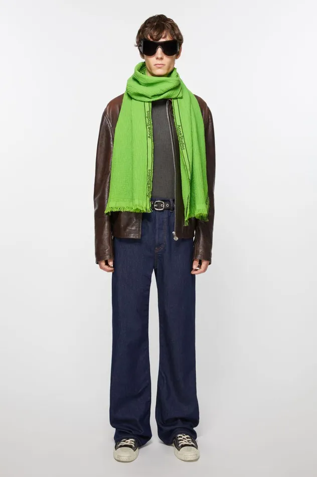 Acne Studios Logo Tape Scarf Green Women Scarves