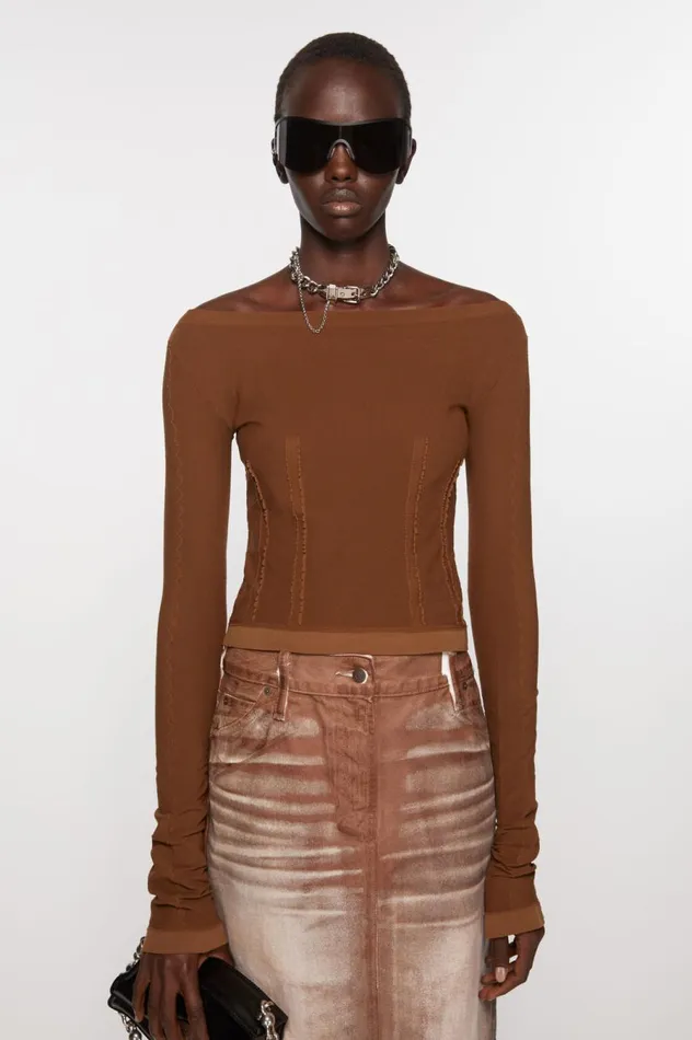 Acne Studios Long Sleeve Tshirt Cognac Brown Women Tshirts