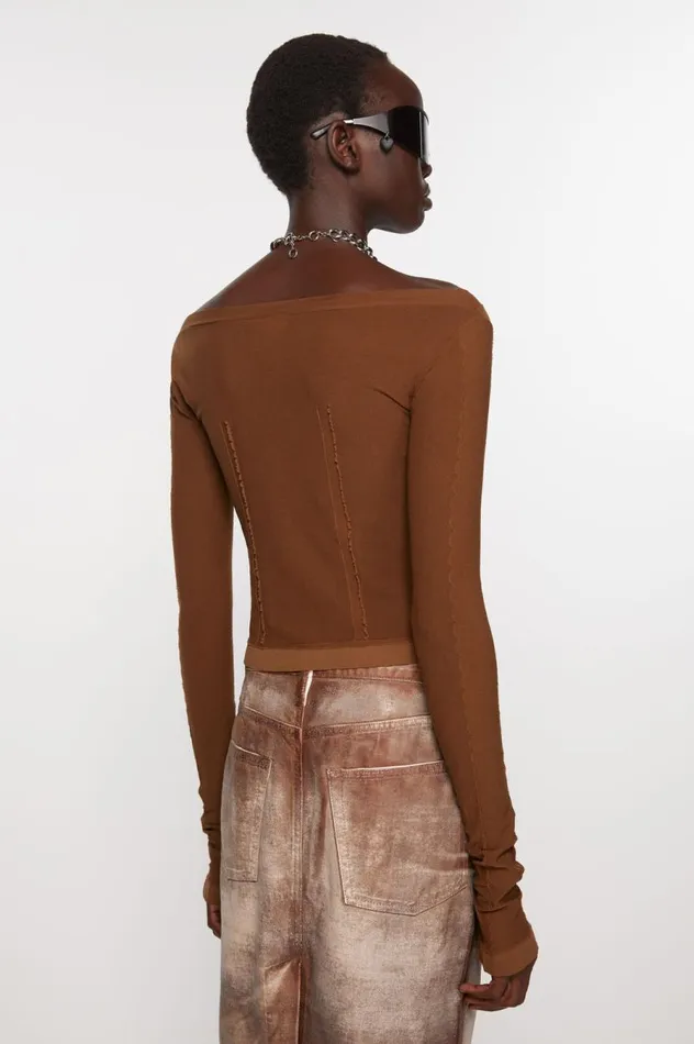 Acne Studios Long Sleeve Tshirt Cognac Brown Women Tshirts