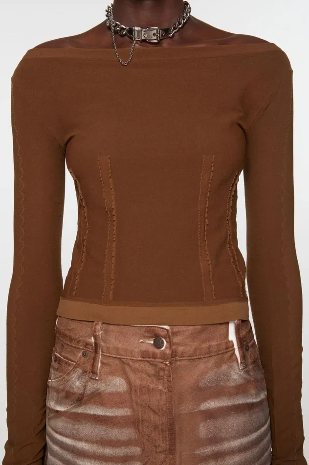 Acne Studios Long Sleeve Tshirt Cognac Brown Women Tshirts