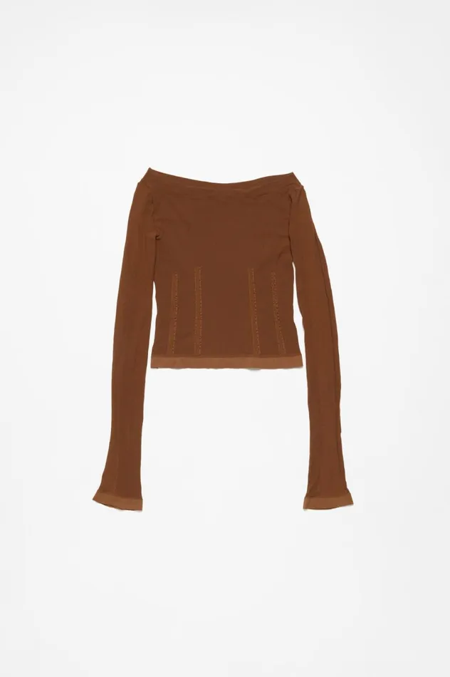 Acne Studios Long Sleeve Tshirt Cognac Brown Women Tshirts