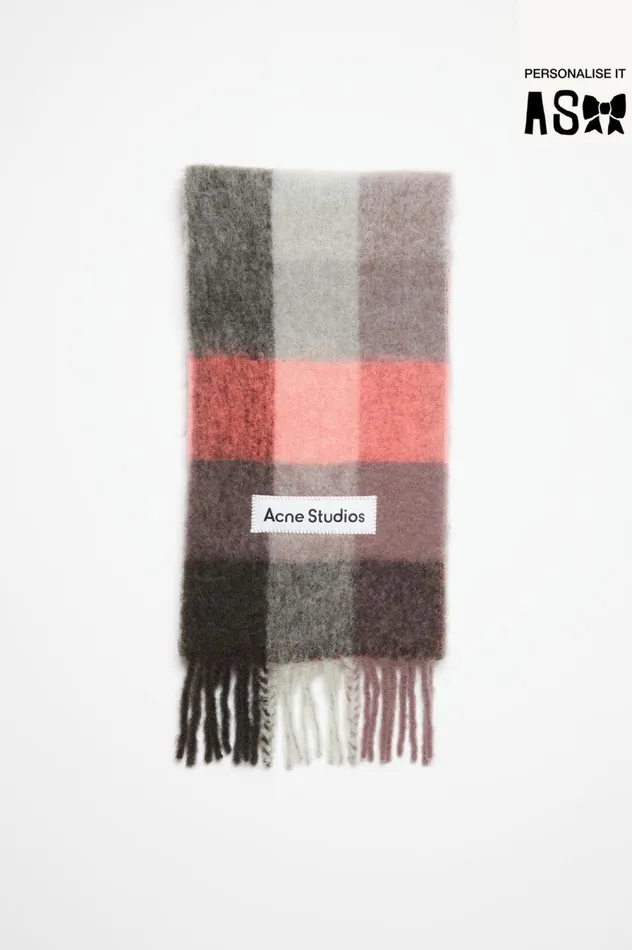 Acne Studios Mohair Checked Scarf Mauvebright Pinkanthracite Women Scarves