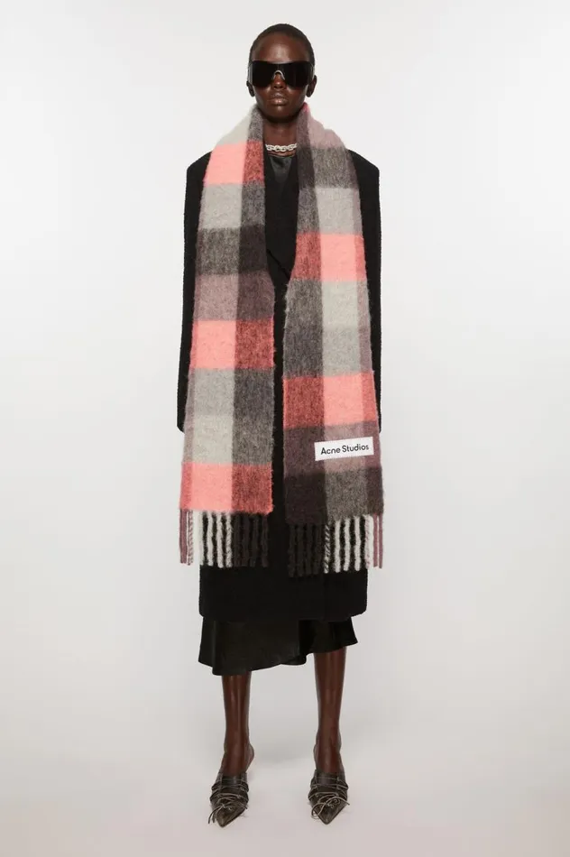 Acne Studios Mohair Checked Scarf Mauvebright Pinkanthracite Women Scarves