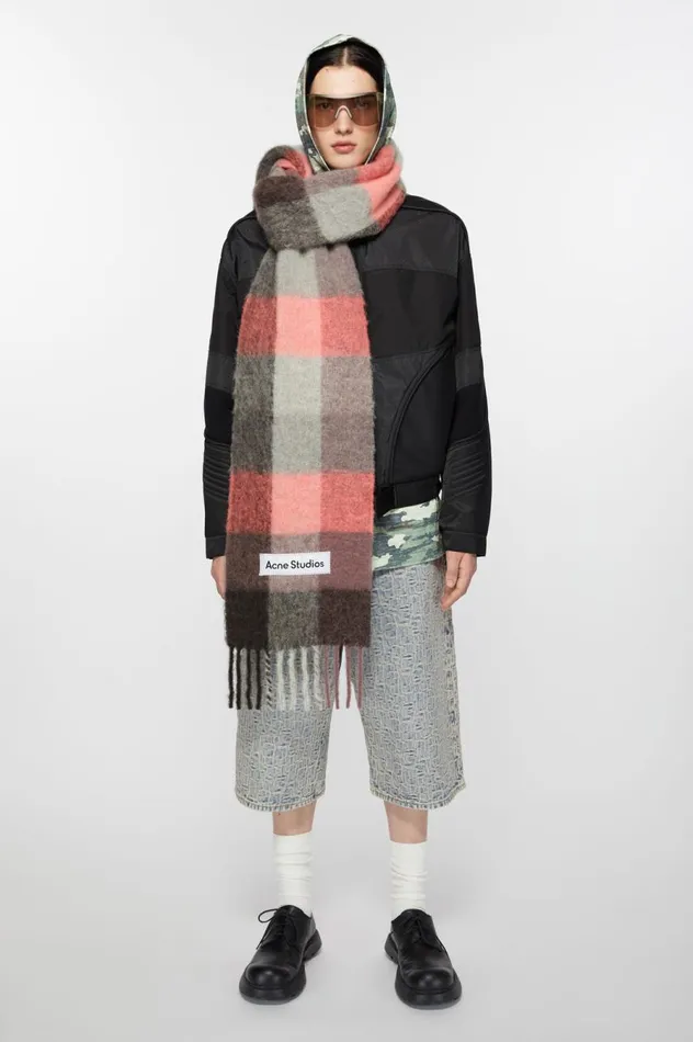 Acne Studios Mohair Checked Scarf Mauvebright Pinkanthracite Women Scarves