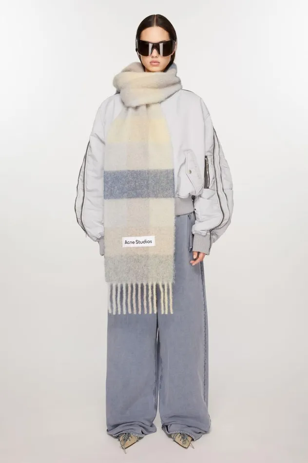 Acne Studios Mohair Checked Scarf Vanillabeigelavender Men Scarves