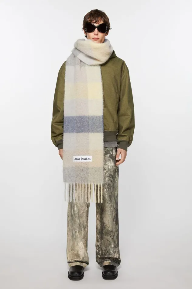 Acne Studios Mohair Checked Scarf Vanillabeigelavender Men Scarves