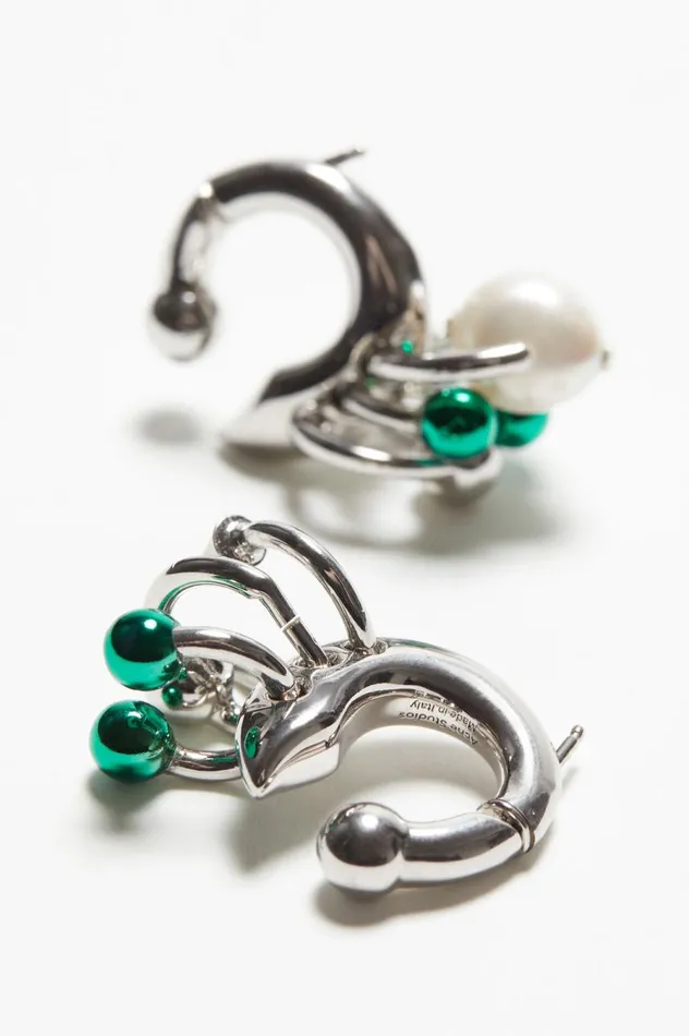 Acne Studios Multi Charm Earrings Silvergreen Men Jewellery