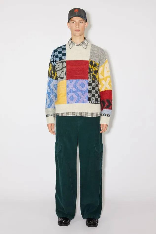 Acne Studios Patchwork Crew Neck Jumper Cornflower Bluemulti Women Knitwear