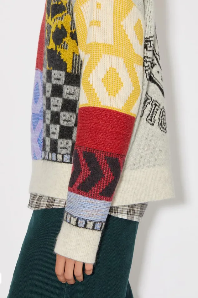 Acne Studios Patchwork Crew Neck Jumper Cornflower Bluemulti Women Knitwear