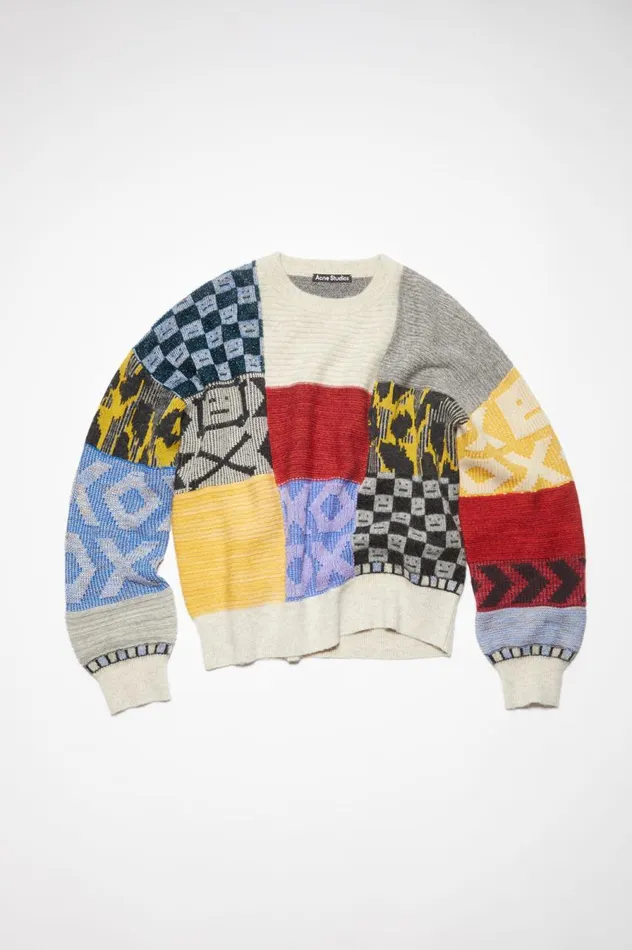 Acne Studios Patchwork Crew Neck Jumper Cornflower Bluemulti Women Knitwear