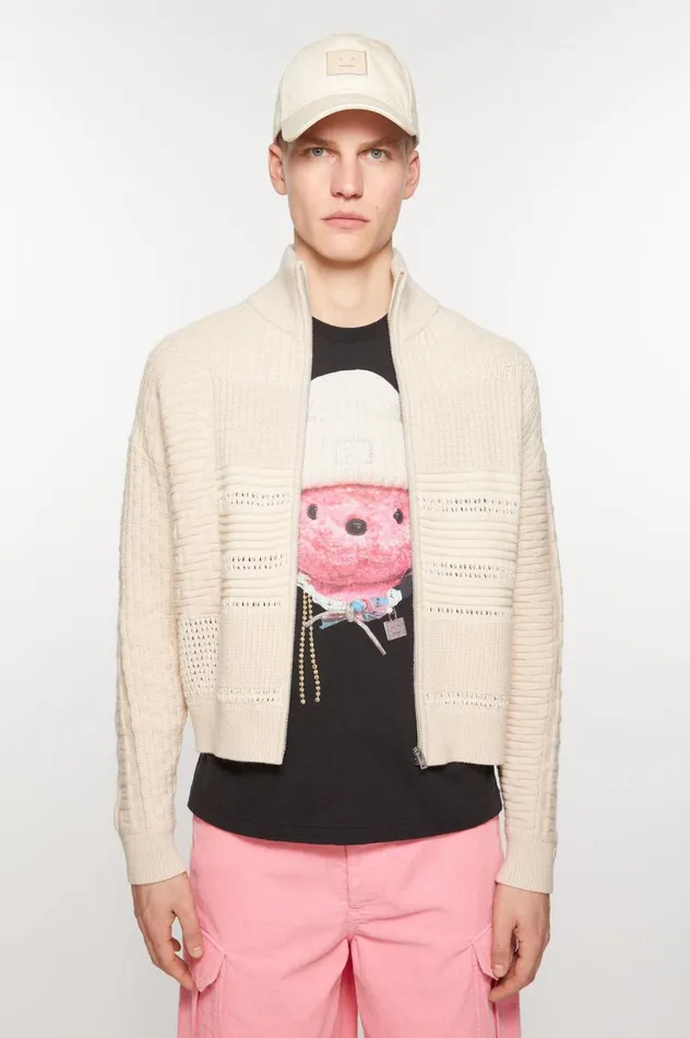 Acne Studios Patchwork Knit Cardigan Oatmeal Melange Women Knitwear