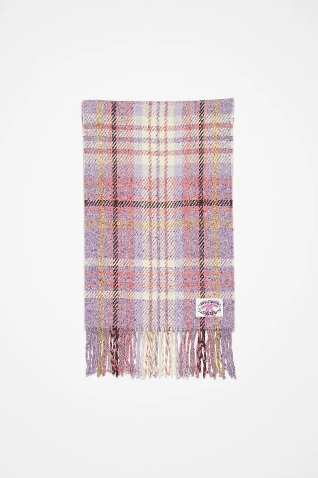 Acne Studios Plaid Fringe Scarf Violet Purple Men Scarves