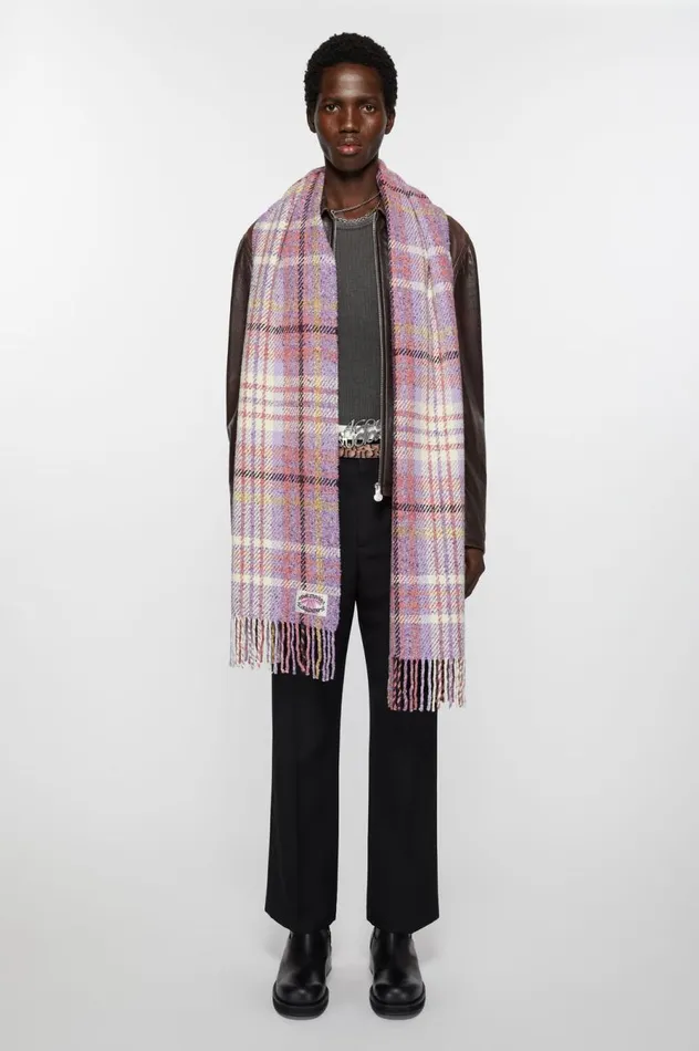 Acne Studios Plaid Fringe Scarf Violet Purple Men Scarves