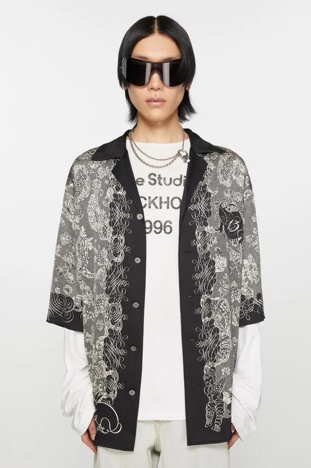 Acne Studios Print Buttonup Shirt Blackecru Men Shirts
