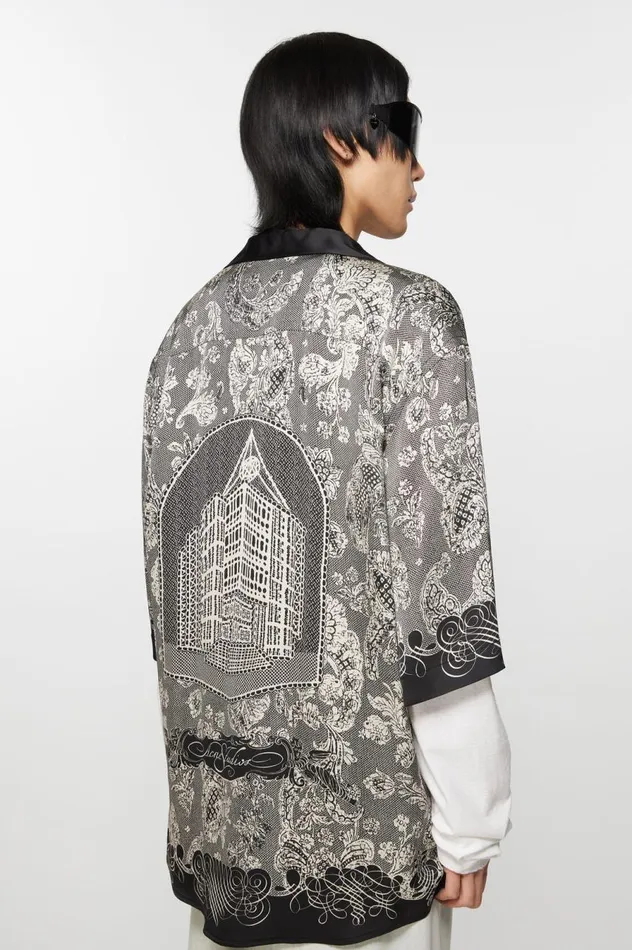 Acne Studios Print Buttonup Shirt Blackecru Men Shirts