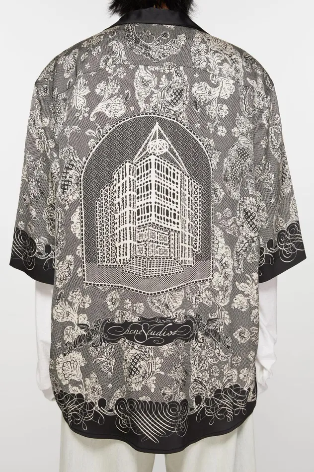 Acne Studios Print Buttonup Shirt Blackecru Men Shirts