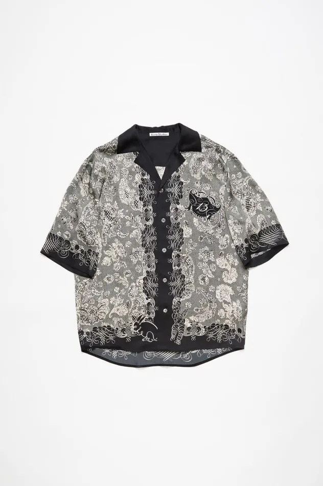 Acne Studios Print Buttonup Shirt Blackecru Men Shirts