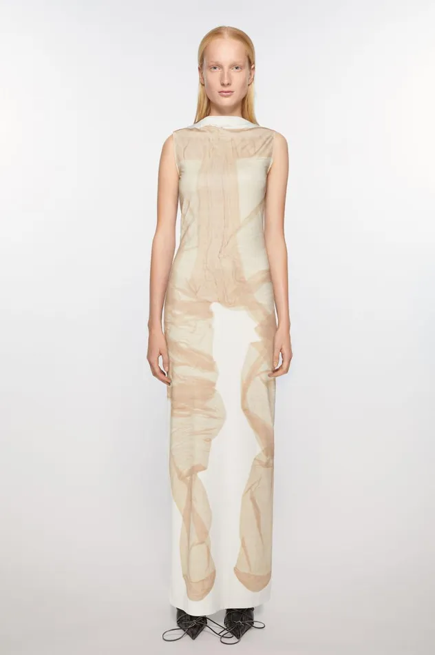 Acne Studios Print Long Dress Whitebeige Women Dresses