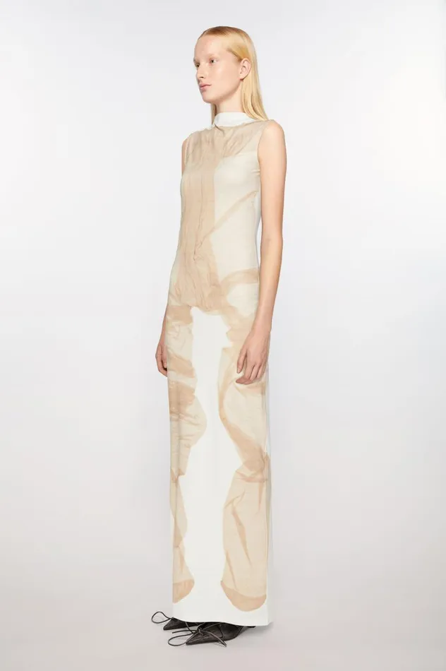 Acne Studios Print Long Dress Whitebeige Women Dresses