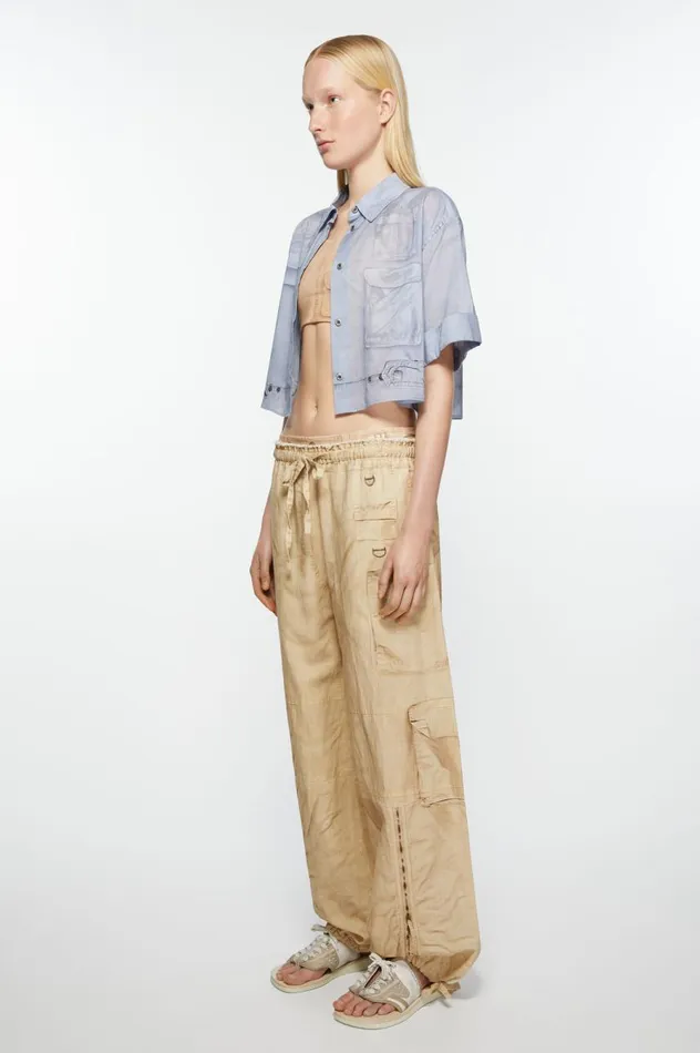 Acne Studios Relaxed Fit Printed Trousers Oat Beige Women Trousers