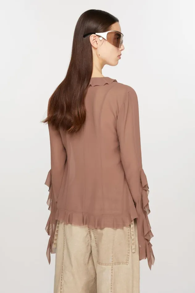 Acne Studios Ruffle Blouse Toffee Brown Women Shirts and Blouses