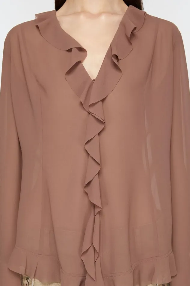Acne Studios Ruffle Blouse Toffee Brown Women Shirts and Blouses